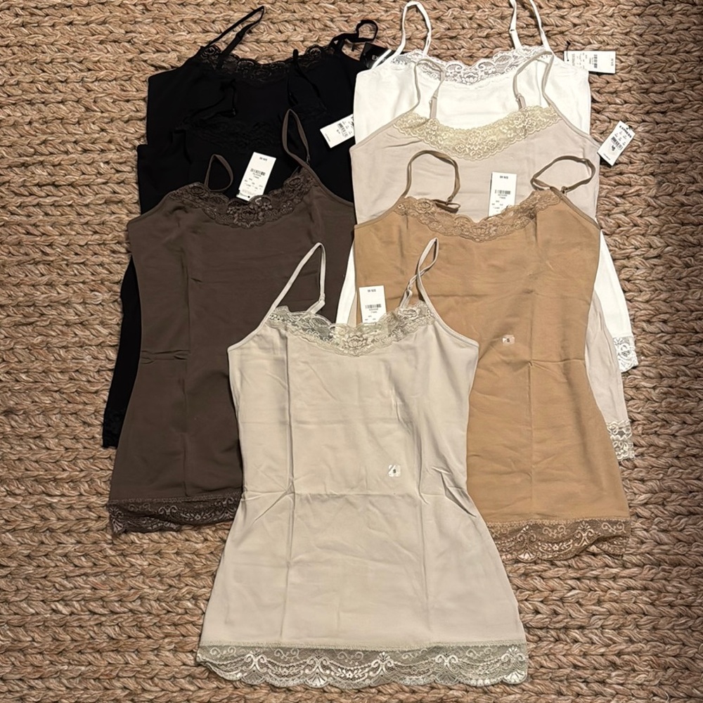 7 NTW Express Lace Trim Camisole Bra Cami Tank Top Tops Sz Small S Neutrals